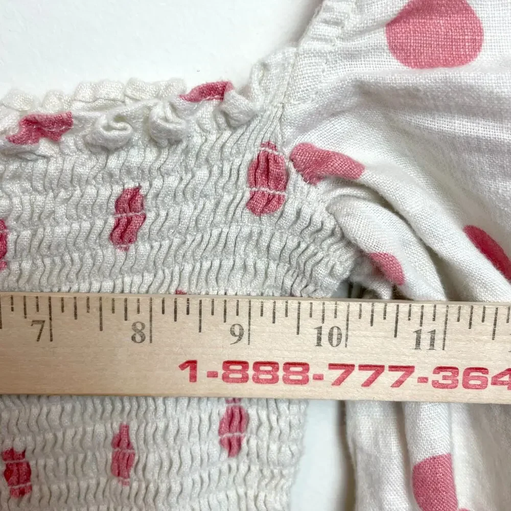 Reformation Polka‎ Dot Puff Sleeve Linen Top Small Smocked Feminine Coquette